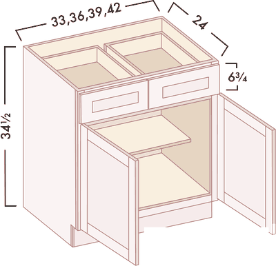 Double Door & Drawer Bases diagram with dimensions
