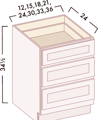 3 Drawer Bases diagram with dimensions