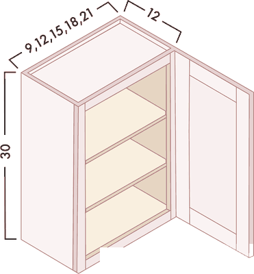 30" High Wall Cabinets - Single Door diagram with dimensions