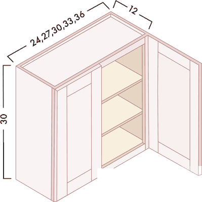 30" High Wall Cabinets - Double Door diagram with dimensions
