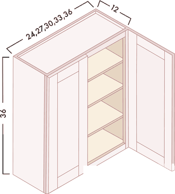 36" High Wall Cabinets - Double Door diagram with dimensions
