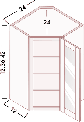 Glass Door Wall Diagonal Cabinets diagram with dimensions