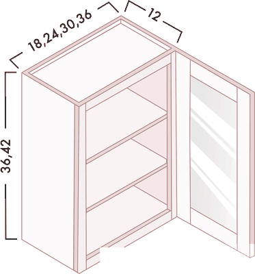 Glass Door Wall Cabinets diagram with dimensions