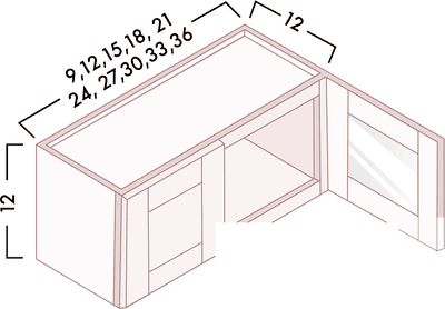 12" High Glass Door Wall Cabinets diagram with dimensions