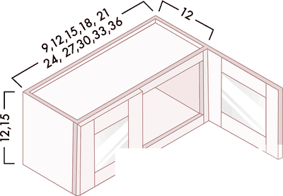 15" High Glass Door Wall Cabinets diagram with dimensions
