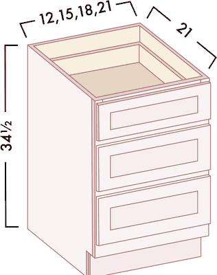 Vanity Drawer Bases diagram with dimensions