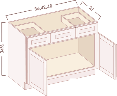 Vanity Sink Combo Bases diagram with dimensions