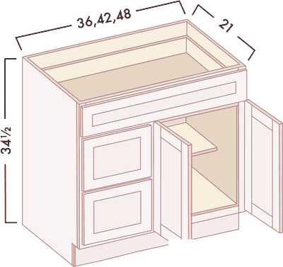 Vanity Sink Combo - Drawers Left diagram with dimensions
