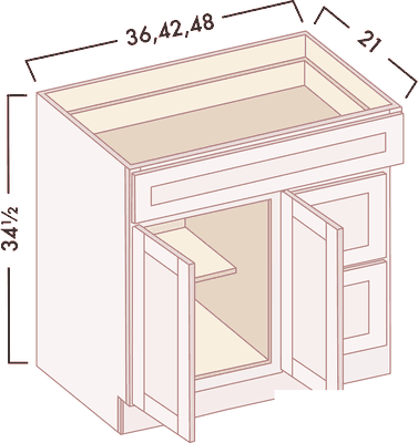 Vanity Sink Combo - Drawers Right diagram with dimensions