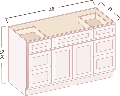 Vanity Sink & Drawers Combo diagram with dimensions