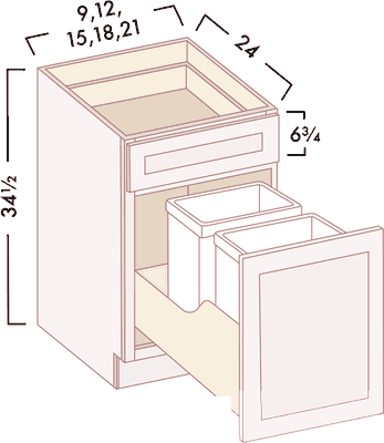 Base Cabinet Trash Can Pull-Out (Cabinet Included) diagram with dimensions
