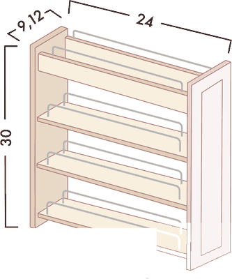 Pull-Out Spice Rack (Cabinet Not Included) diagram with dimensions