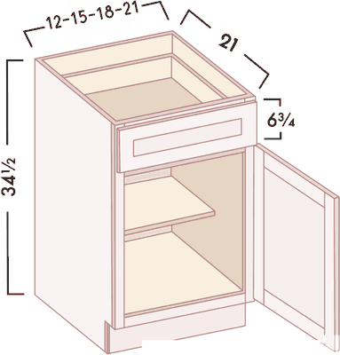 Vanity Bases With Drawers diagram with dimensions