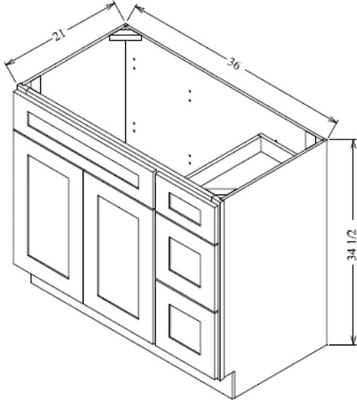 Vanity Sink Combo 3-Drawer Bases diagram with dimensions