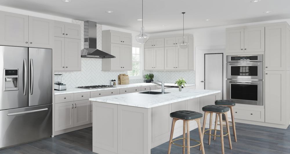 Ashen Gray kitchen cabinets installed