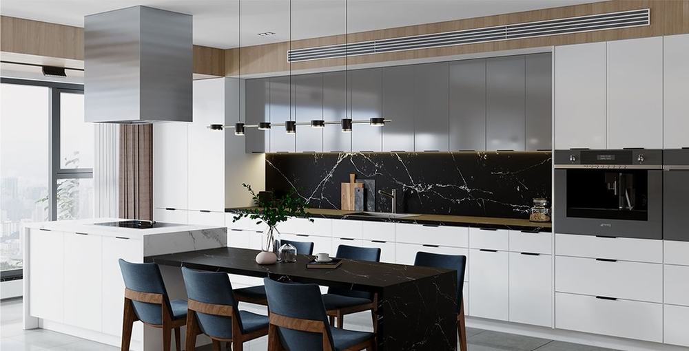 Bianco Matte kitchen cabinets installed
