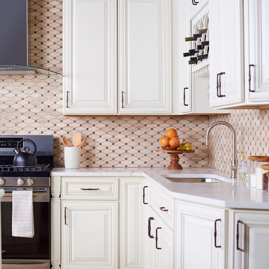 Classic Oatmeal kitchen cabinets installed
