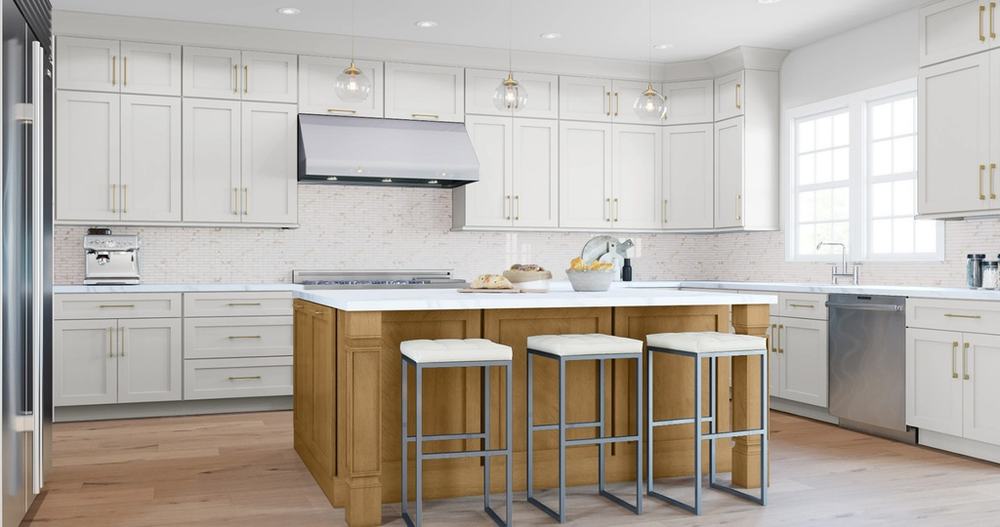 Galaxy Dove kitchen cabinets installed