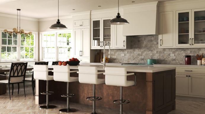Inset Brown kitchen cabinets installed