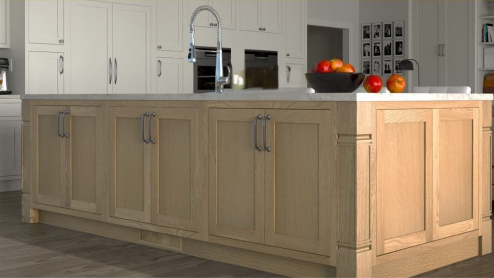 Inset Oak kitchen cabinets installed