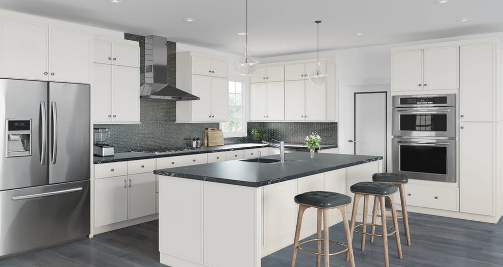 Luna Dove kitchen cabinets installed