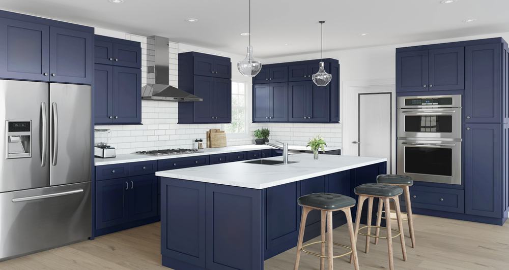 Navy Blue kitchen cabinets installed