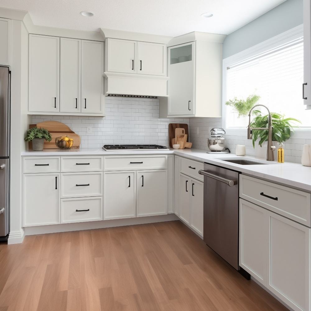 Newtone White kitchen cabinets installed
