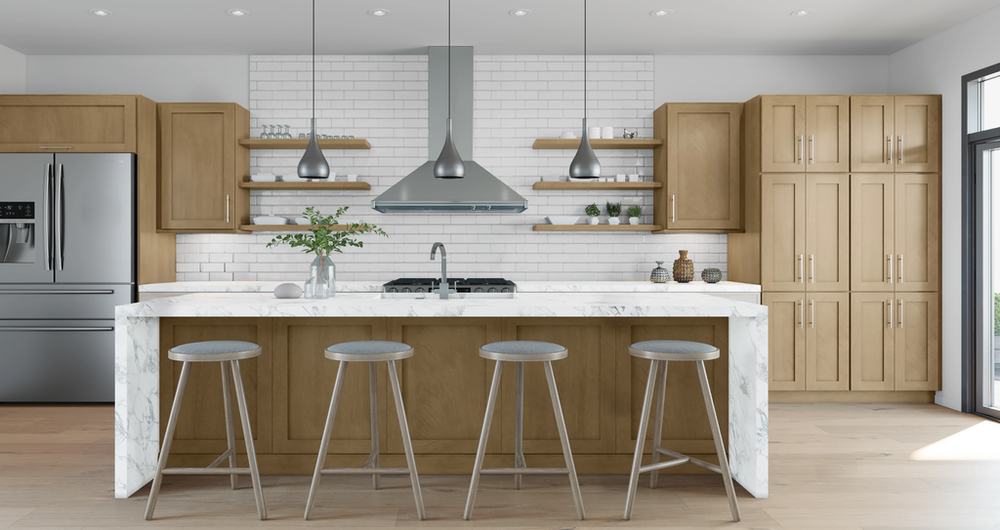 Shaker Caramelo kitchen cabinets installed