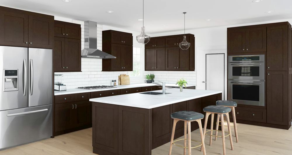 Shaker Espresso kitchen cabinets installed