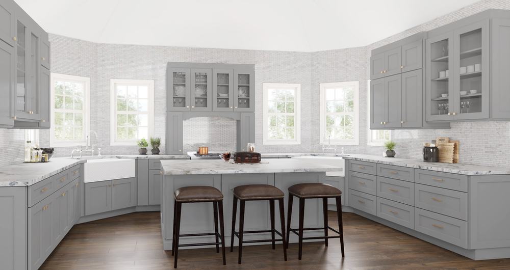 Shaker Gray kitchen cabinets installed