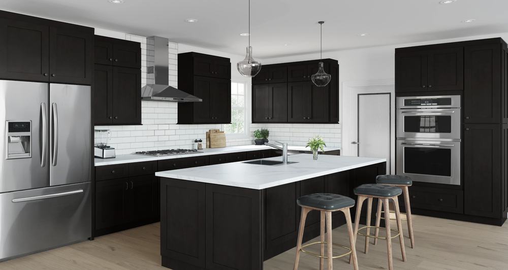 Tricorn Black kitchen cabinets installed