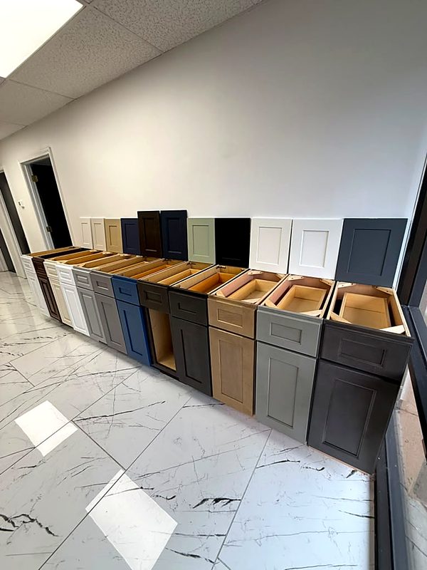 Ready-to-assemble shaker base cabinets in several finishes