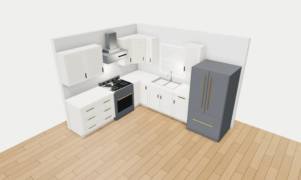 Sample kitchen rendered by the MNK Cabinet 3D designer in Shaker White